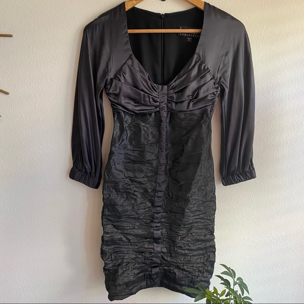 Vintage Y2K Nicole Miller Collection Silk Bodycon Cocktail Dress Mini Black 2000